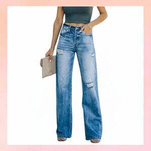 Ripped High Rise Wide Leg Jean